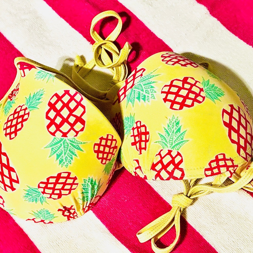 Hollister Yellow Push Up Pineapple Print Bikini Top